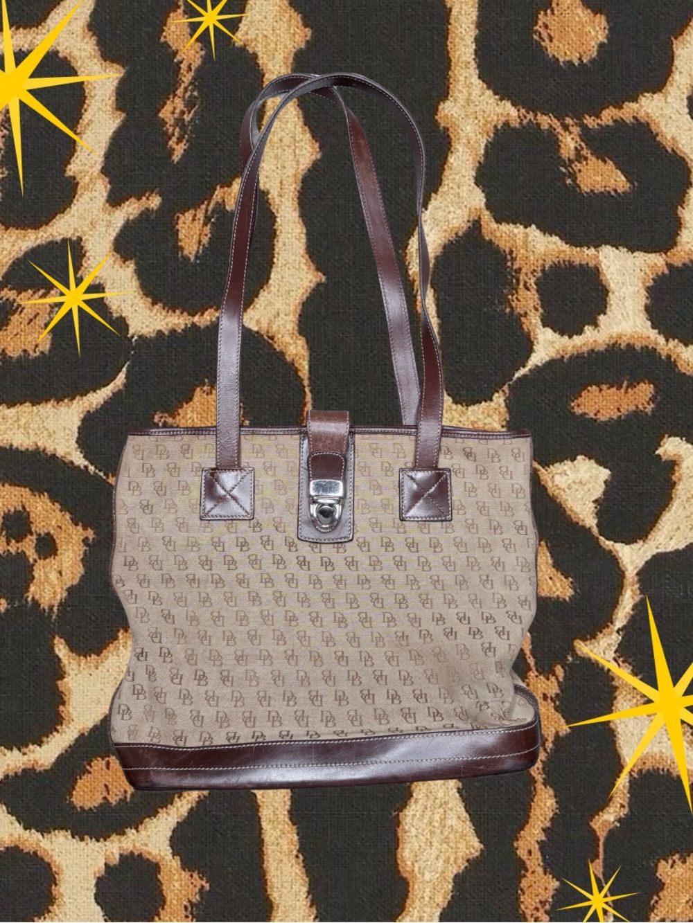 DOONEY & BOURKE | Signature Jacquard Canvas Leather Tote Dark Brown Trim | Fair